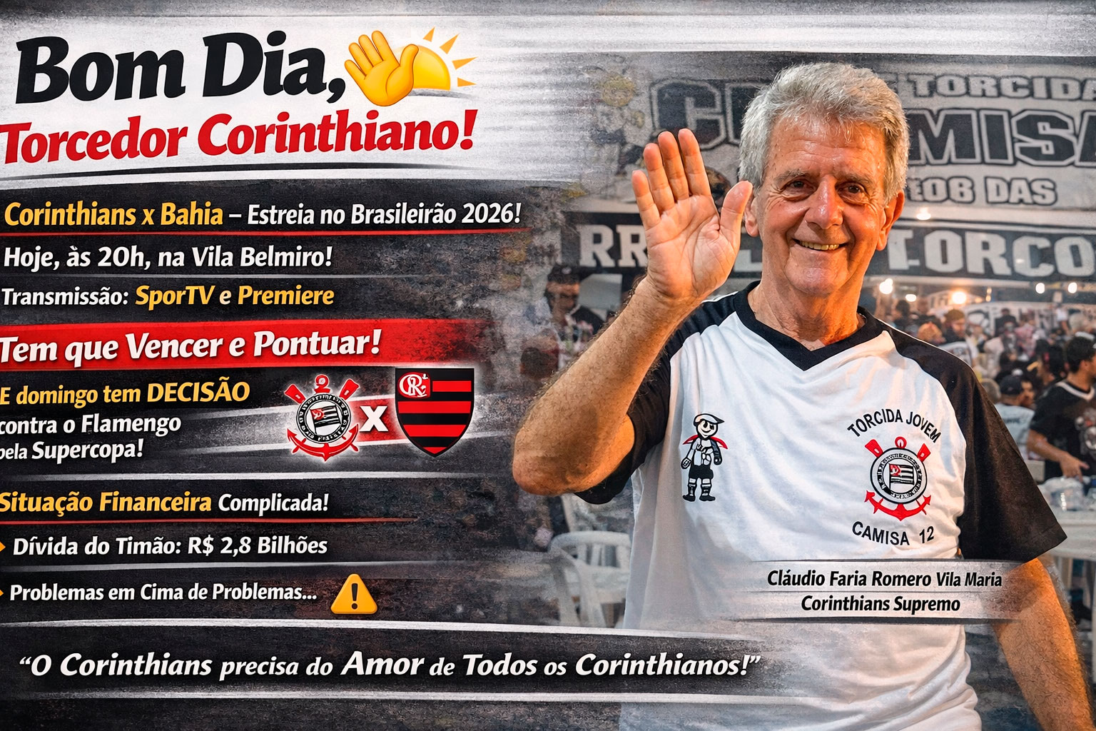CORINTHIANS x Bahia – estreia no Brasileirão 2026 (onde assistir)