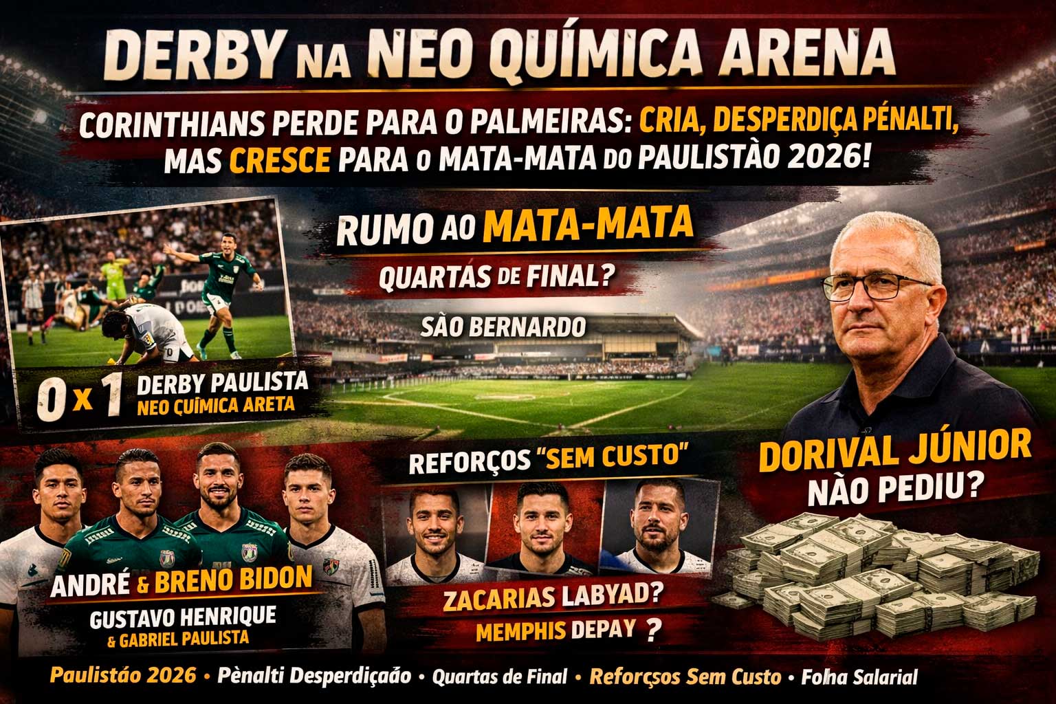 Derby na Neo Química Arena: Corinthians cria, desperdiça pênalti e perde para o Palmeiras – mas cresce para o mata-mata do Paulistão 2026