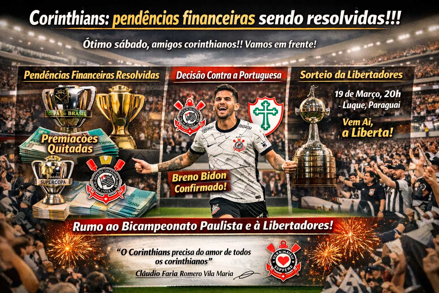 Corinthians: pendências financeiras sendo resolvidas!!!