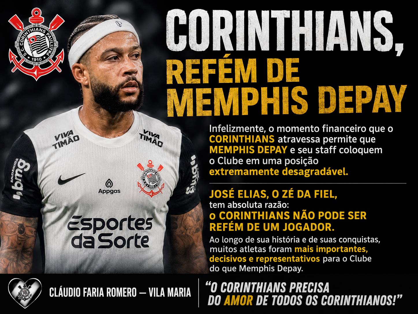 Corinthians, refém de Memphis Depay