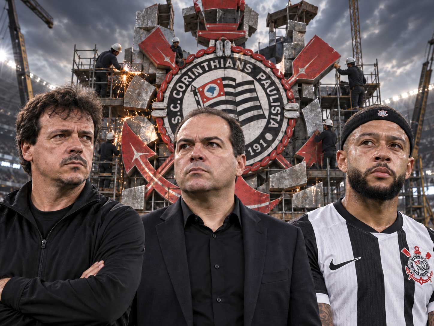 Fernando Diniz, Marcelo Paz e Memphis Depay