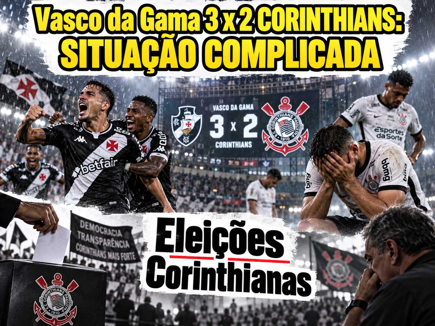 Vasco da Gama 3 x 2 Corinthians: Situação complicada e as Eleições Corinthianas